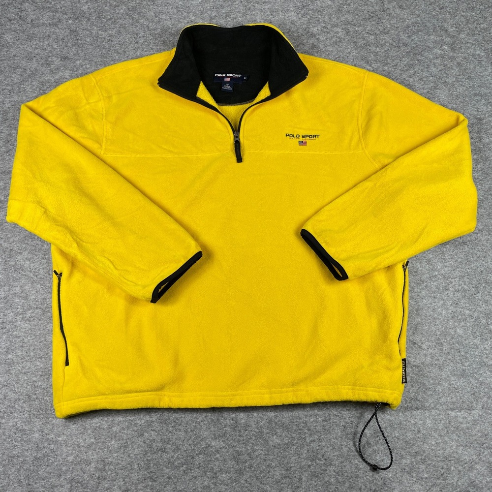 VTG Polo Sport Ralph Lauren Fleece Sweater Mens XXL Yellow 1/4 Zip Pullover 90s